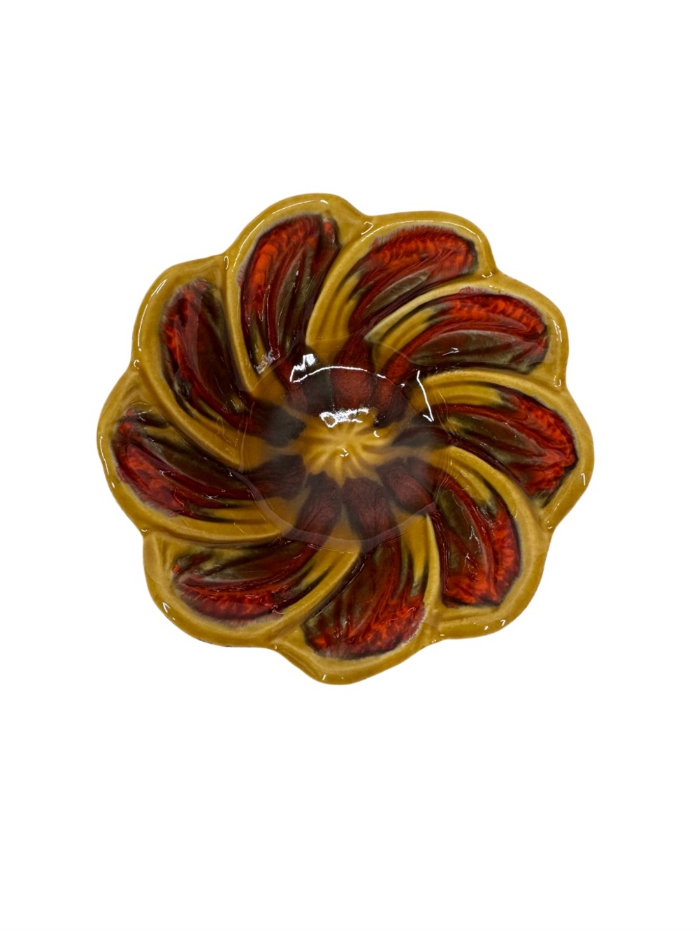 USA Pottery Vintage Mid Century Modern 70’s Glazed Sunflower Dish Model 655 B